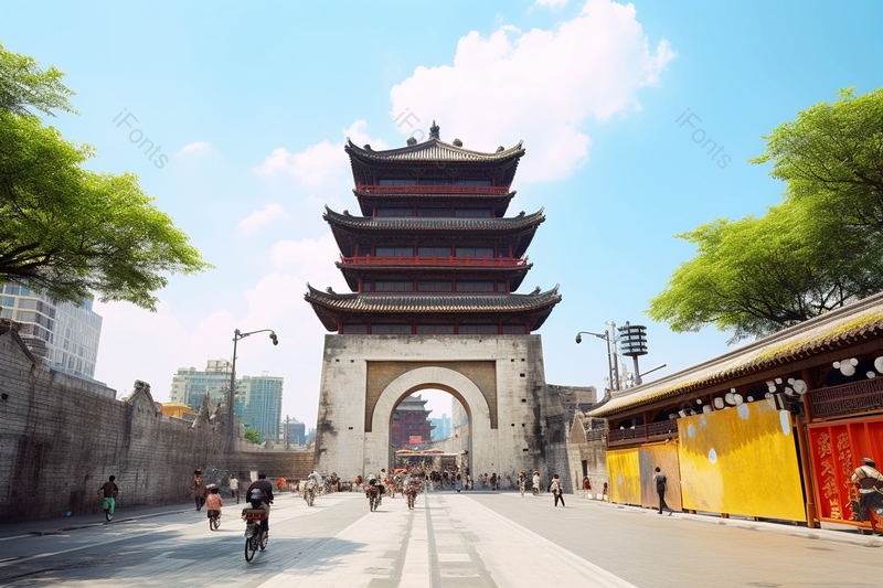 中国风中式古建筑风景风光大气旅游风景区出游清晰的摄影图高清的图片大街的古建筑鼓楼,高清,摄影图,摄影图片,图片大全,摄影图免费下载